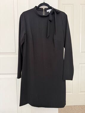 Calvin Klein Black Long-Sleeve Tie-Neck Shift Dress